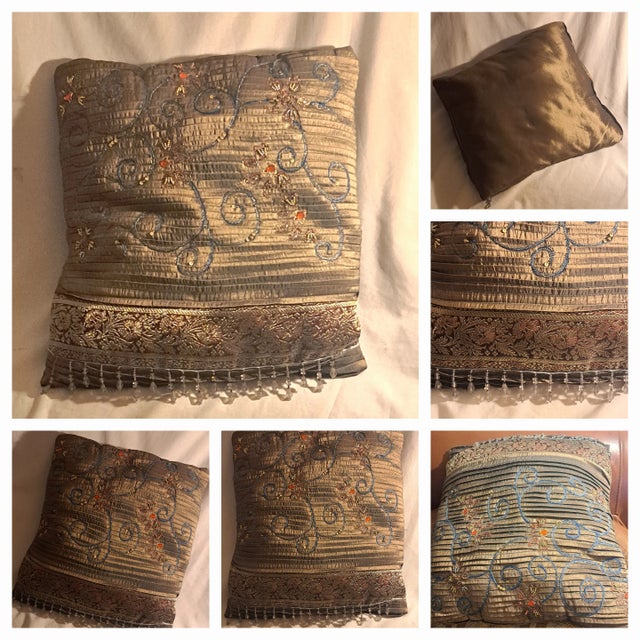 Japanese 1980s Persian Style Hand Embroidered Beaded Cushion Pillow For Sale - Image 3 of 11