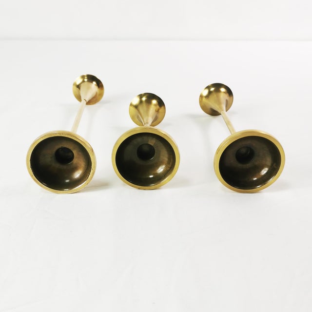 Metal Vintage Brass Candlesticks, Denmark, 1960s, Set of 3 For Sale - Image 7 of 9