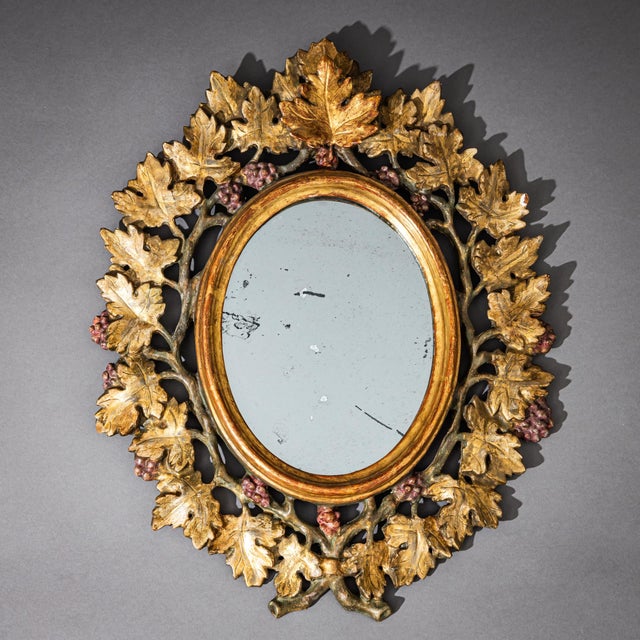 Wood Mirror with Vine Leaf Frame, Florence, Italy, 19th Century For Sale - Image 7 of 7