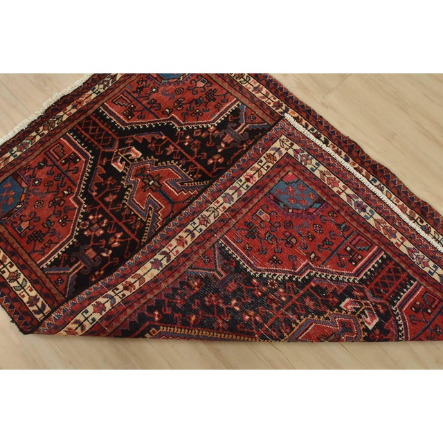 Zanjan Rug 3’7” X 5′ Blue Wool Vintage Tribal Hand-Knotted Oriental Carpet For Sale - Image 11 of 12
