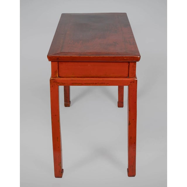 Antique Chinese Red Lacquered Elm Writing Table For Sale In Boston - Image 6 of 10