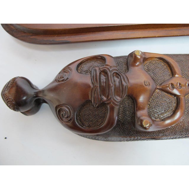 Maori New Zealand Carved Wood Oval Lidded Treasure Box With Abalone Shell For Sale - Image 13 of 13