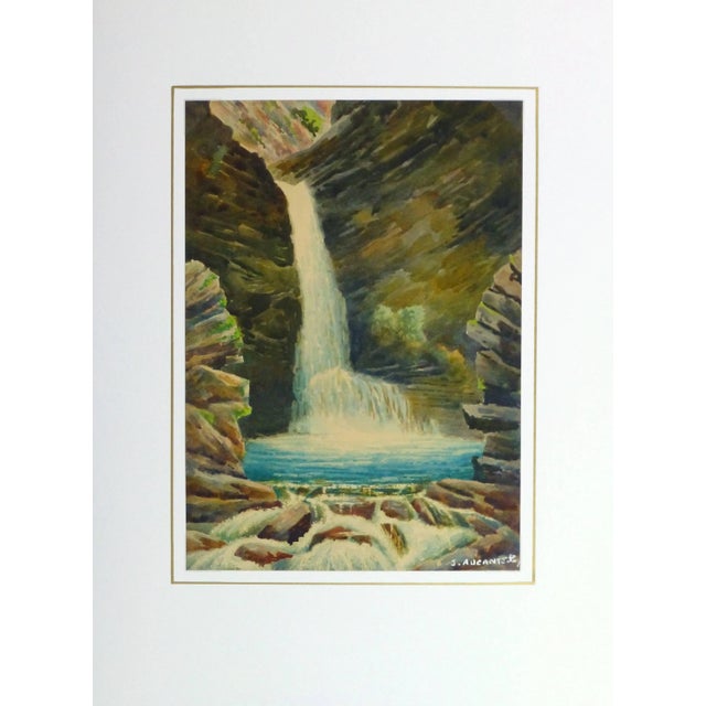 J. Aucante-Roy, Vintage French Watercolor - Crystal Falls For Sale - Image 4 of 5