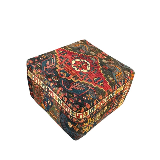 Vintage Multi Color Turkish Kilm Ottoman For Sale - Image 9 of 12