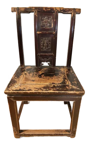 Antique Yoke Back Chinoiserie Elm Chair