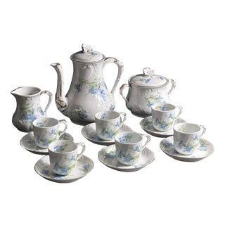 Porcelain Coffee Service from William Guerin and Co. Limoges, Late 19th Century, Set of 15 For Sale