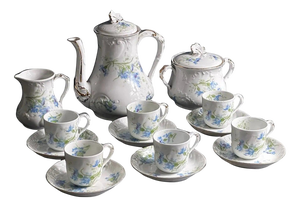 Porcelain Coffee Service from William Guerin and Co. Limoges, Late 19th Century, Set of 15
