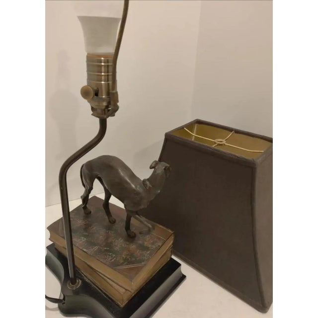 Vintage 1980s Bronze Whippet / Greyhound Dog Standing on Stacked Books Lamp For Sale - Image 9 of 12
