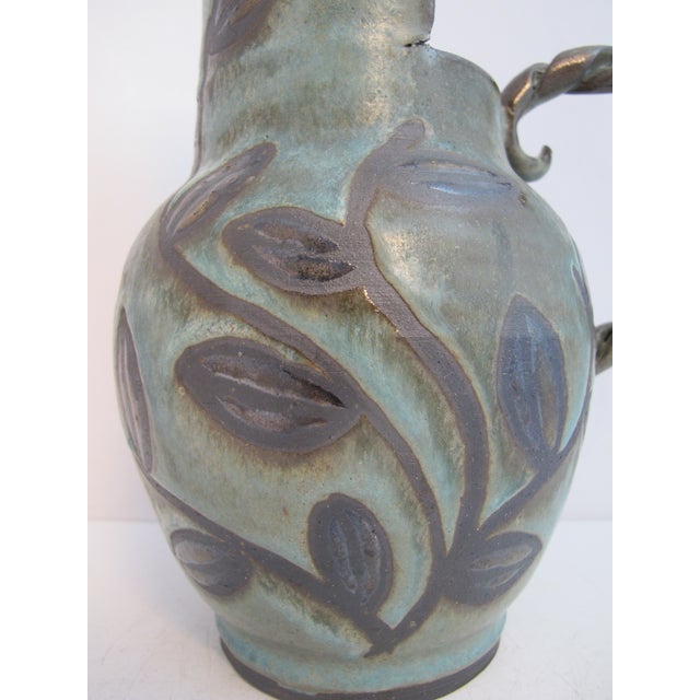 Late 20th Century Jane Woodside Studio Art Pottery Climbing Leaves Twisted Handle Jug Pitcher For Sale - Image 5 of 14