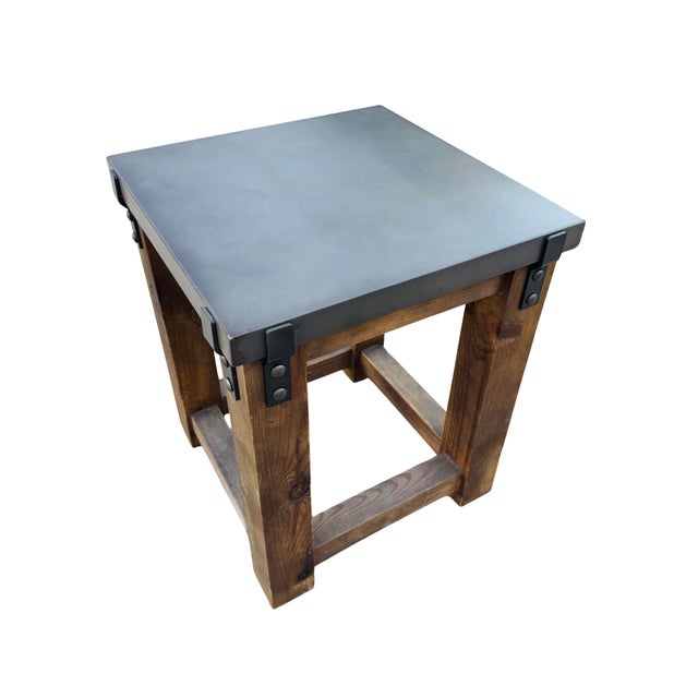 Restoration Hardware Rh Reclaimed Wood & Aged Zinc Strap Side Tables – Rustic Industrial Farmhouse Accent Tables For Sale - Image 10 of 16