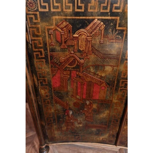 This listing is for a Maitland-Smith hand-painted Chinoiserie demilune cabinet (or commode). Key Design Elements: - Shape:...