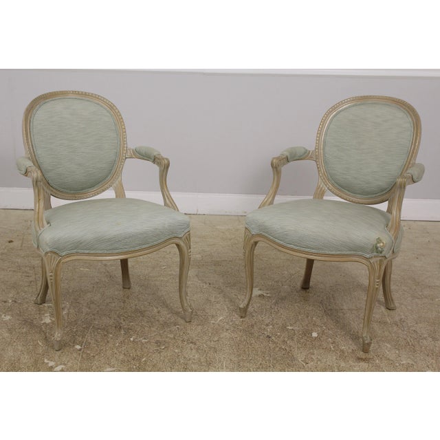 Pair French Painted Finish Medallion Back Armchairs For Sale - Image 13 of 13