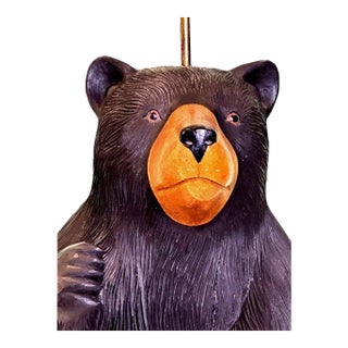 Vintage Carved Wood Black Bear Table Lamp 38" Rustic Cabin Lodge Adirondack Decor For Sale