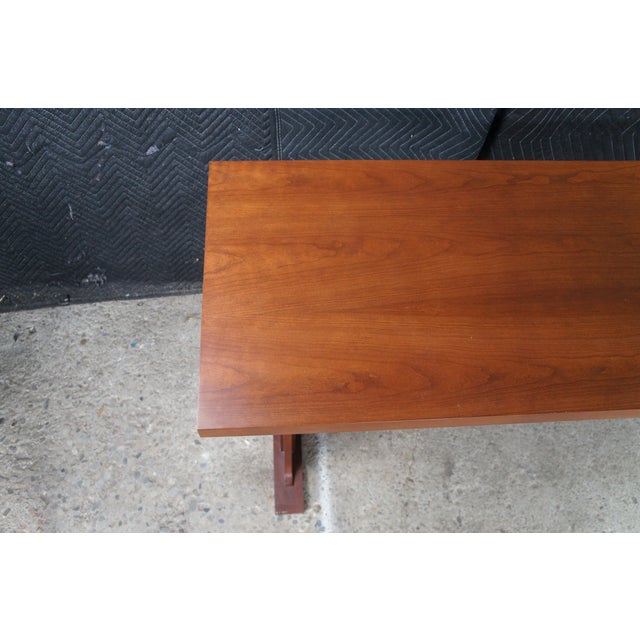 Late 20th Century Mission Arts & Crafts Leaded Stained Glass Cherry Console Hall Sofa Table 72" For Sale - Image 14 of 14