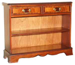 Vintage Flamed Hardwood Twin Drawer Dwarf Open Library Bookcase