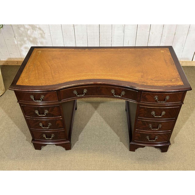 English Mahogany Desk with Drawers and Leather Top, 1950s For Sale - Image 3 of 16