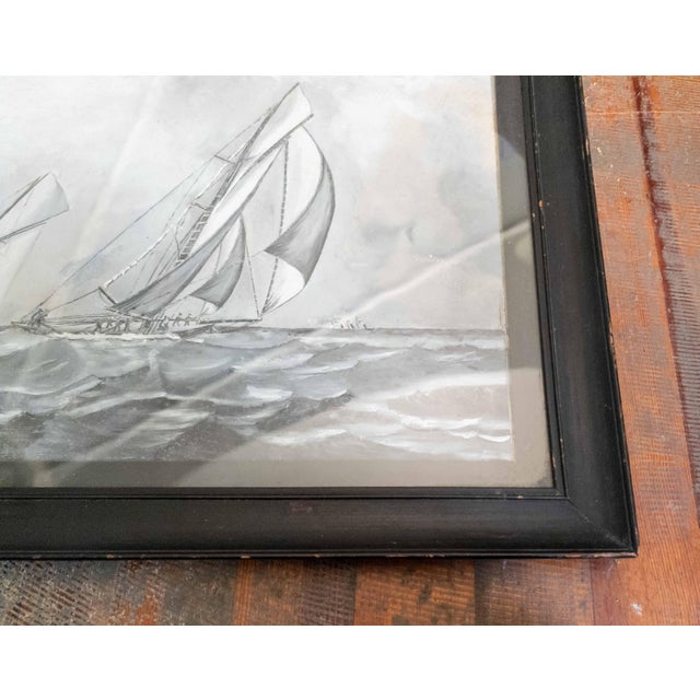 19th Century Oil Painting of America's Cup Yacht Race in Grisaille Palette For Sale In New York - Image 6 of 17