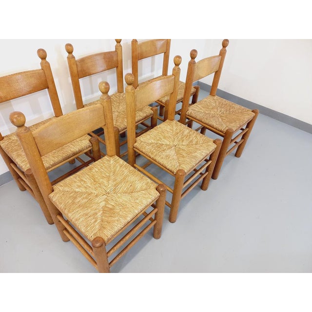 Vintage Brutalist Chairs in Oak and Straw, 1960s, Set of 6 For Sale - Image 10 of 17