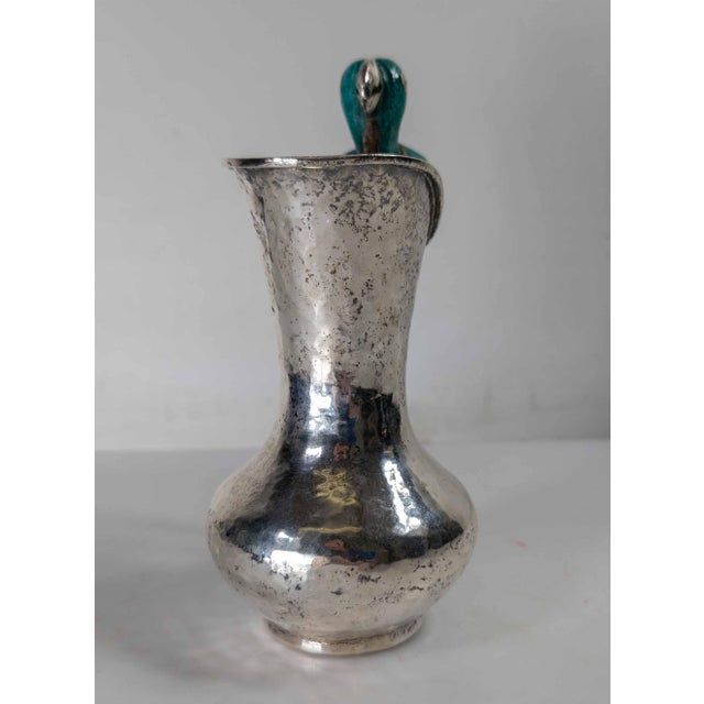 Mid 20th Century Mid-Century Modern Silverplate Pitcher With Turquoise Bird After Los Castillos by Taxco Cobre For Sale - Image 5 of 13