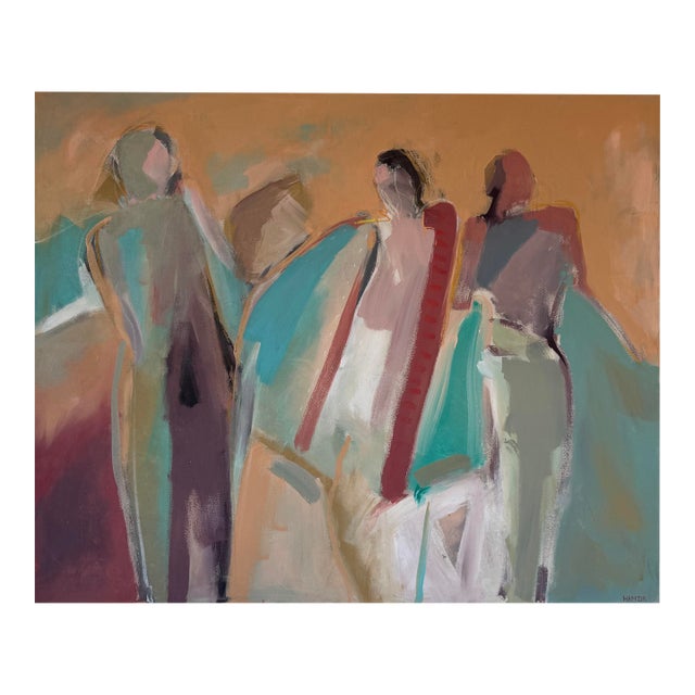 Large Vintage Abstract Figurative Acrylic Painting on Canvas by Hamzik For Sale