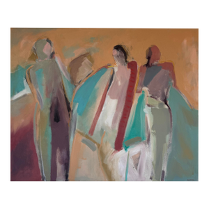 Large Vintage Abstract Figurative Acrylic Painting on Canvas by Hamzik