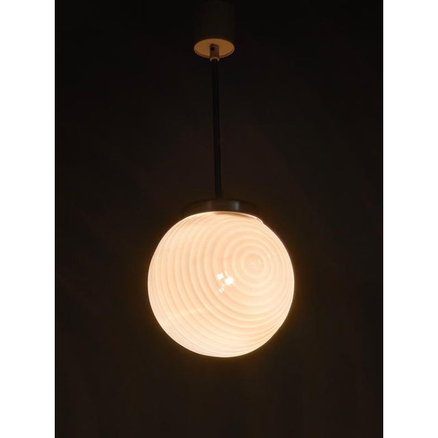 Czechoslovak Ribbed Opaline Glass Pendant Light, 1970s For Sale - Image 3 of 10