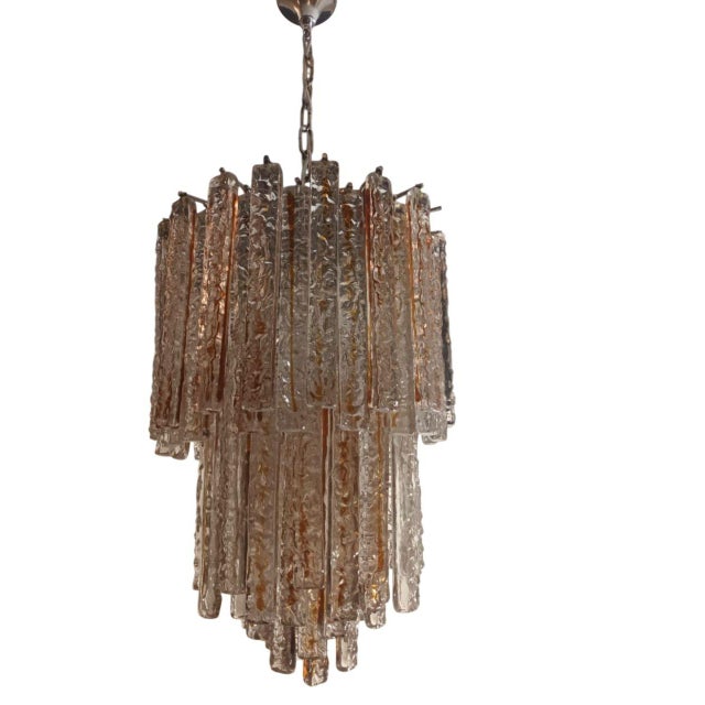 Pair of Italian chandeliers with clear and amber Murano glass planks / Made in Italy circa 1960s Diameter 16 inches /...