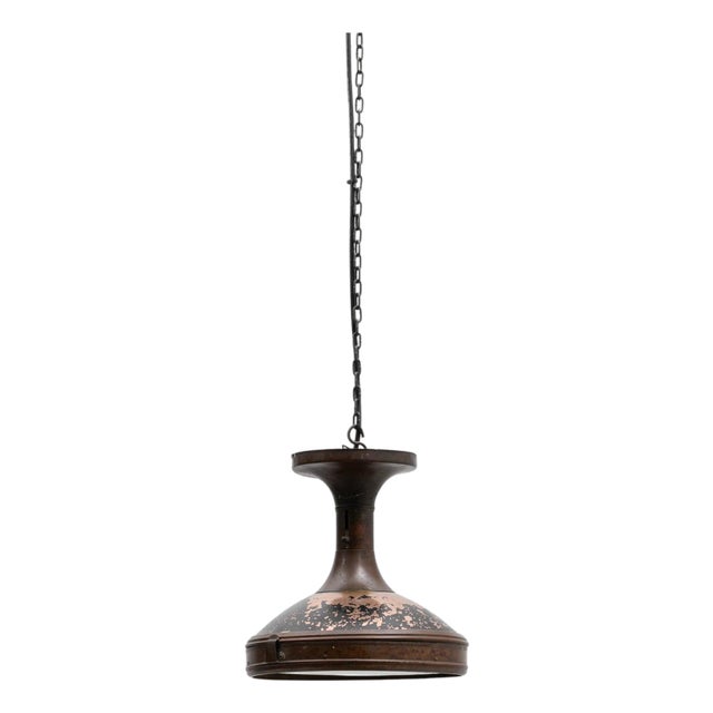 1920s French Copper Industrial Pendant Lamp For Sale