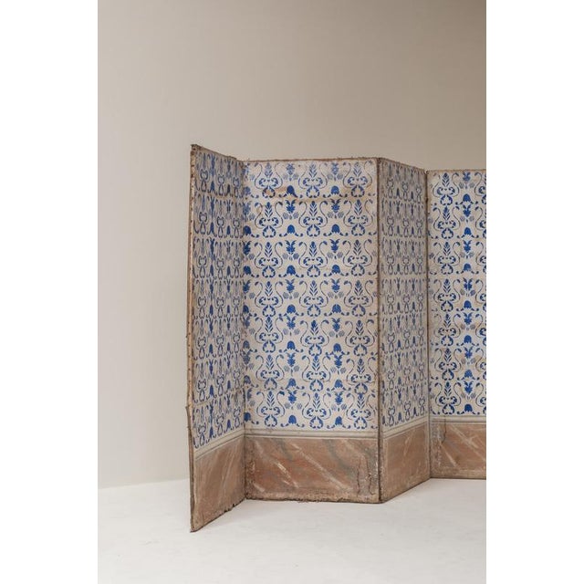 Italian Painted 4-Panel Paravent Screen, 19th Century For Sale - Image 4 of 14
