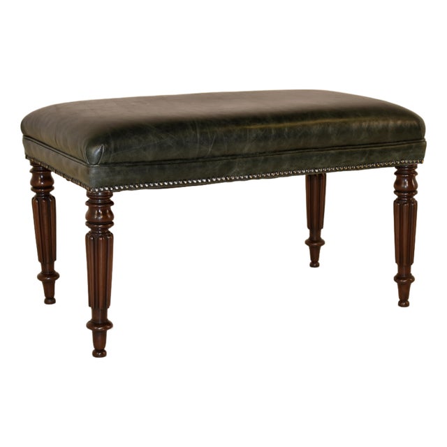 19th Century English Mahogany Leather Bench For Sale