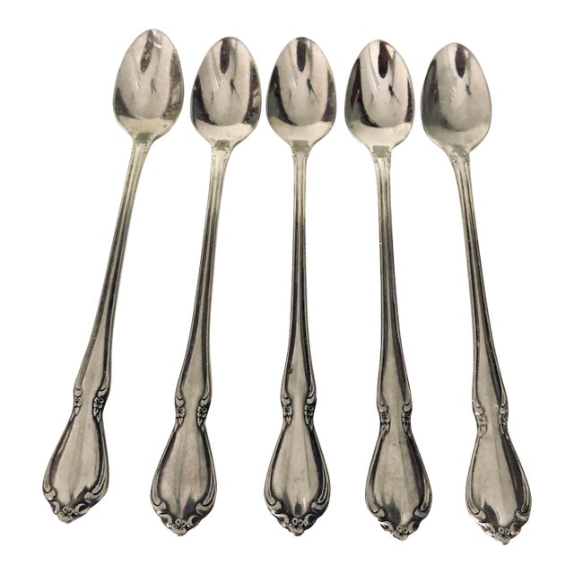 1990's Oneidacraft Deluxe Stainless "Chateau" Pattern Teaspoons- Set of 5 For Sale
