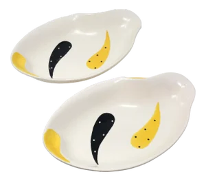 1950's Modern Yellow and Black on White Porcelain Serving Bowls by Burleigh Ware - a Pair