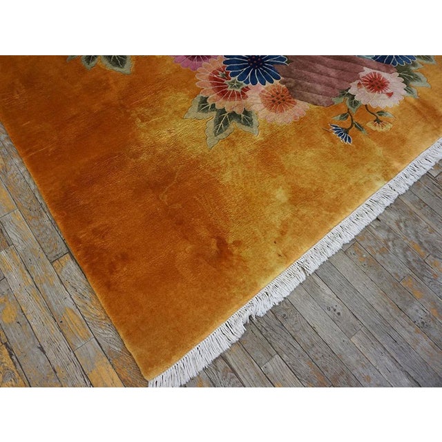 1930s Antique Yellow-Saffron Floral Modern Antique Chinese Art Deco Carpet Rug For Sale - Image 9 of 13