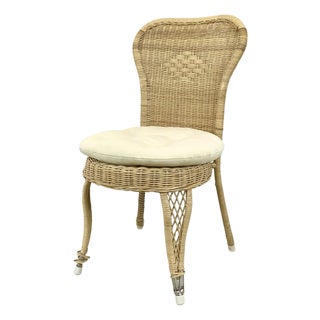 Vintage Woven Wicker & Rattan Side Chair With Cushion For Sale