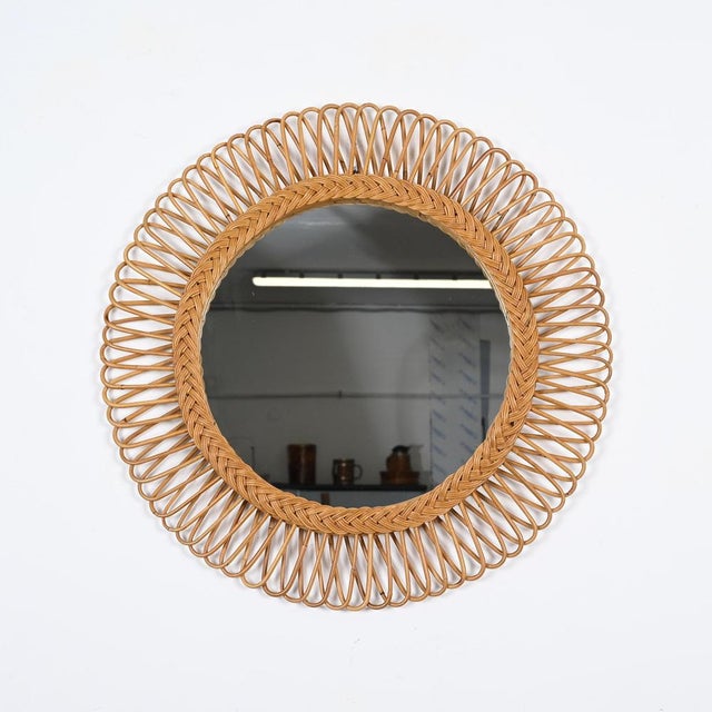 Wood Mid-Century Italian Bamboo and Wicker Round Mirror by Franco Albini, 1960s For Sale - Image 7 of 13
