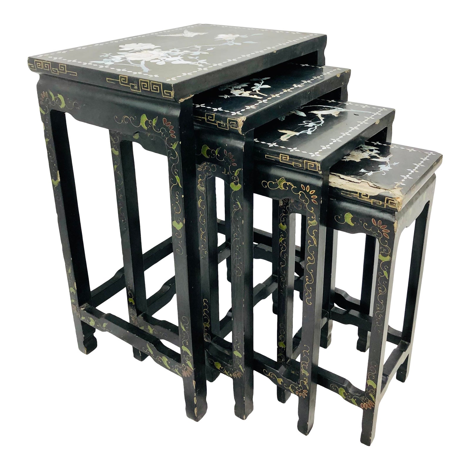 Antique Chinoiserie Painted Lacquerware Nesting Tables - Set of 4 ...