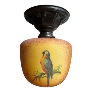 Circa 1920’s Hand Painted Parrot and Vines Ceiling Light For Sale