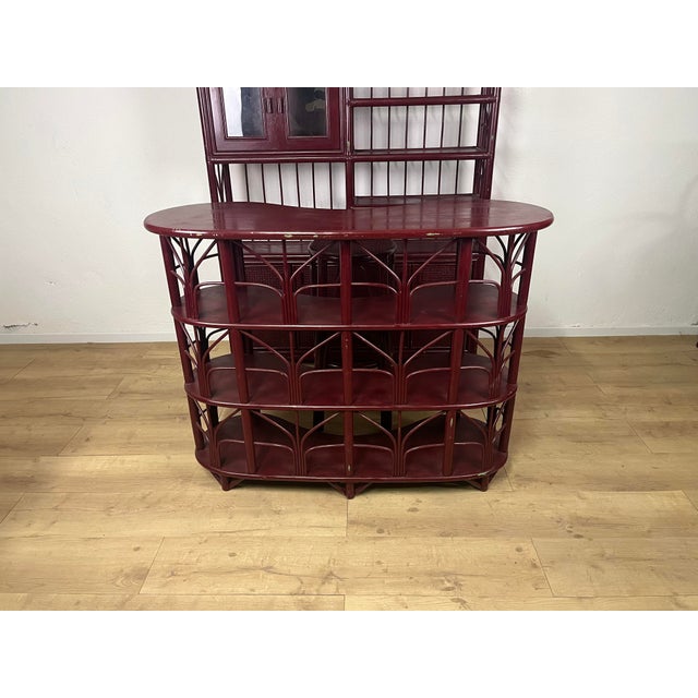 Vintage Italian Burgundy Bamboo Wicker Bar Cabinet and Stools, 1970s, Set of 5 For Sale - Image 4 of 9