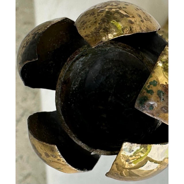 Antique Chinese Brass Pagoda Temple Candlestick With Lotus Flower Bobeche For Sale - Image 11 of 12