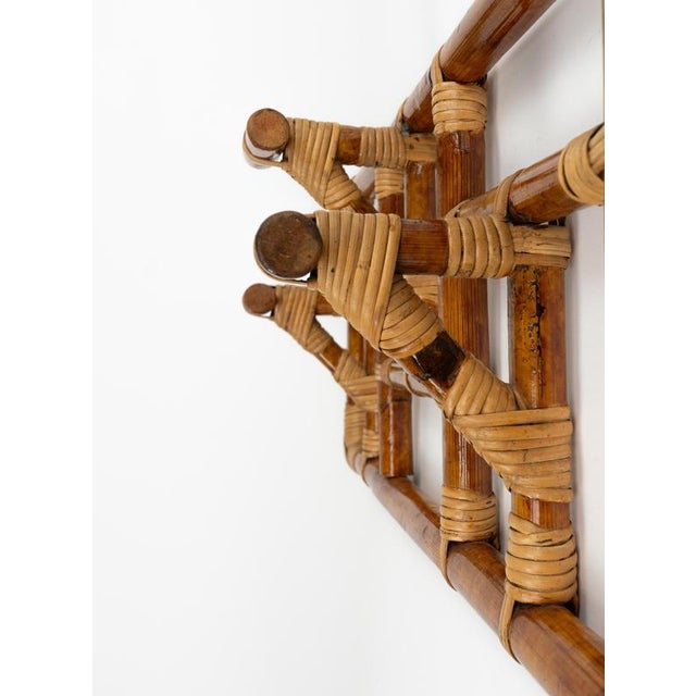 Mid-Century Modern Wall Coat Rack in Bamboo and Rattan, 1970s For Sale - Image 13 of 16