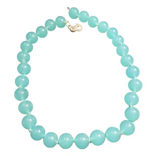 Vintage Peking Aqua Glass Hand-Knotted Silk Strand For Sale