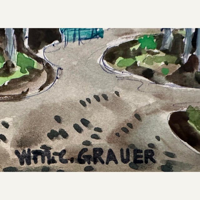 Modern William C Grauer (1895-1985) Untitled (Stone Bridge) Ink and Watercolor 1940s For Sale - Image 3 of 4