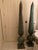 Striking pair of copper pillars...patina and weathered. Bottom of base is flaking due to exposure, but structurally sound.