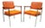 Vintage Mid Century Modern Orange Naugahyde Chrome Arm Chairs by Malibu - A Pair For Sale
