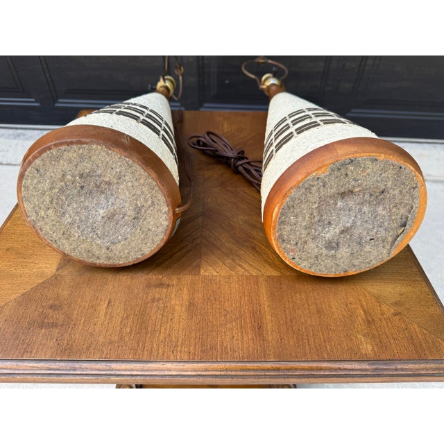 1960s Mid-Century Modern Textured Cone Lamps by Plasto Mfg. Co. - A Pair For Sale - Image 6 of 12