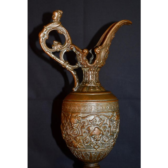 Antique Victorian Cast Metal Ewer Pitcher 12.5” Ornate Bacchus Grape Vines Urn For Sale - Image 13 of 15