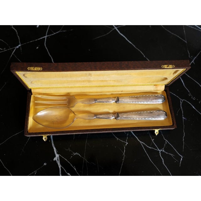 Silver salad servers with Minerva hallmark / Art Deco Length 29 cm ++ In good condition.