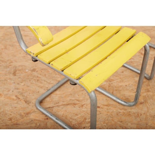 Model 1024 Garden Chairs with Galvanized Steel Tube Frames and Yellow Wooden Slats, 1934, Set of 2 For Sale - Image 6 of 13