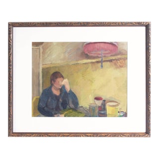 Oil on Board Painting of a Seated Woman For Sale