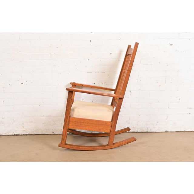 Limbert Antique Mission Oak Arts & Crafts Spindle Rocking Chair, Circa 1910 For Sale - Image 11 of 14
